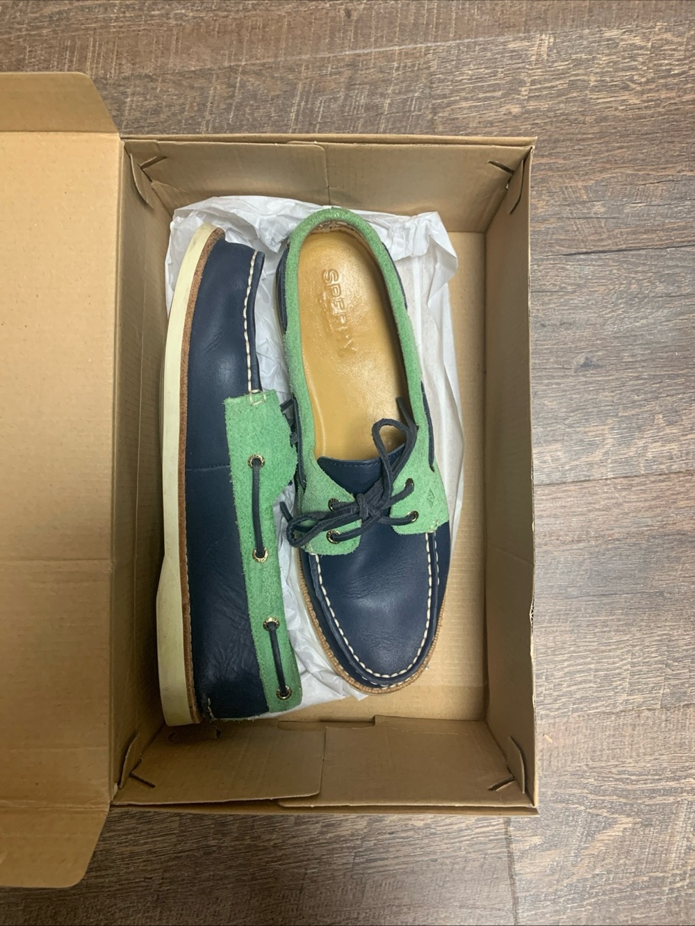 Sperry Top-Siders Boat Shoes Women’s 9.5 Green & Navy Good Preppy